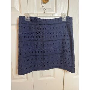 Gap True Indigo Eyelet Crochet Fully Lined Straight Pencil Cotton Mini Skirt